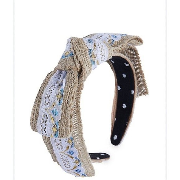 Lele Sadoughi Lace Linen Headband  Beige - Picture 1 of 5